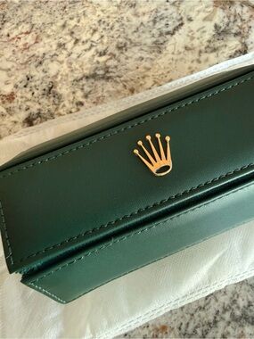 Rolex Dark Green Leather Watch Roll with Gold Crown Emblem